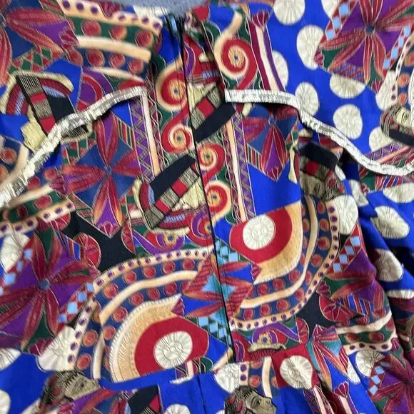 FAD Vtg 80s Womens XL Egyptian Pharaoh Art Print Blouse Tiered Sleeve Top - Picture 9 of 9